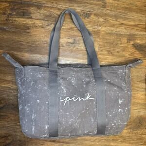 Victoria's Secret PINK gray charcoal acid wash canvas tote Weekender Travel Bag